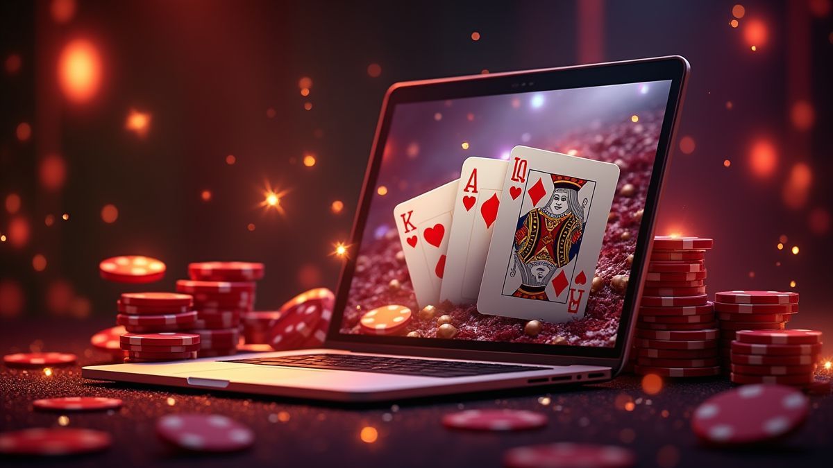 Online casino interface with illuminated poker games.